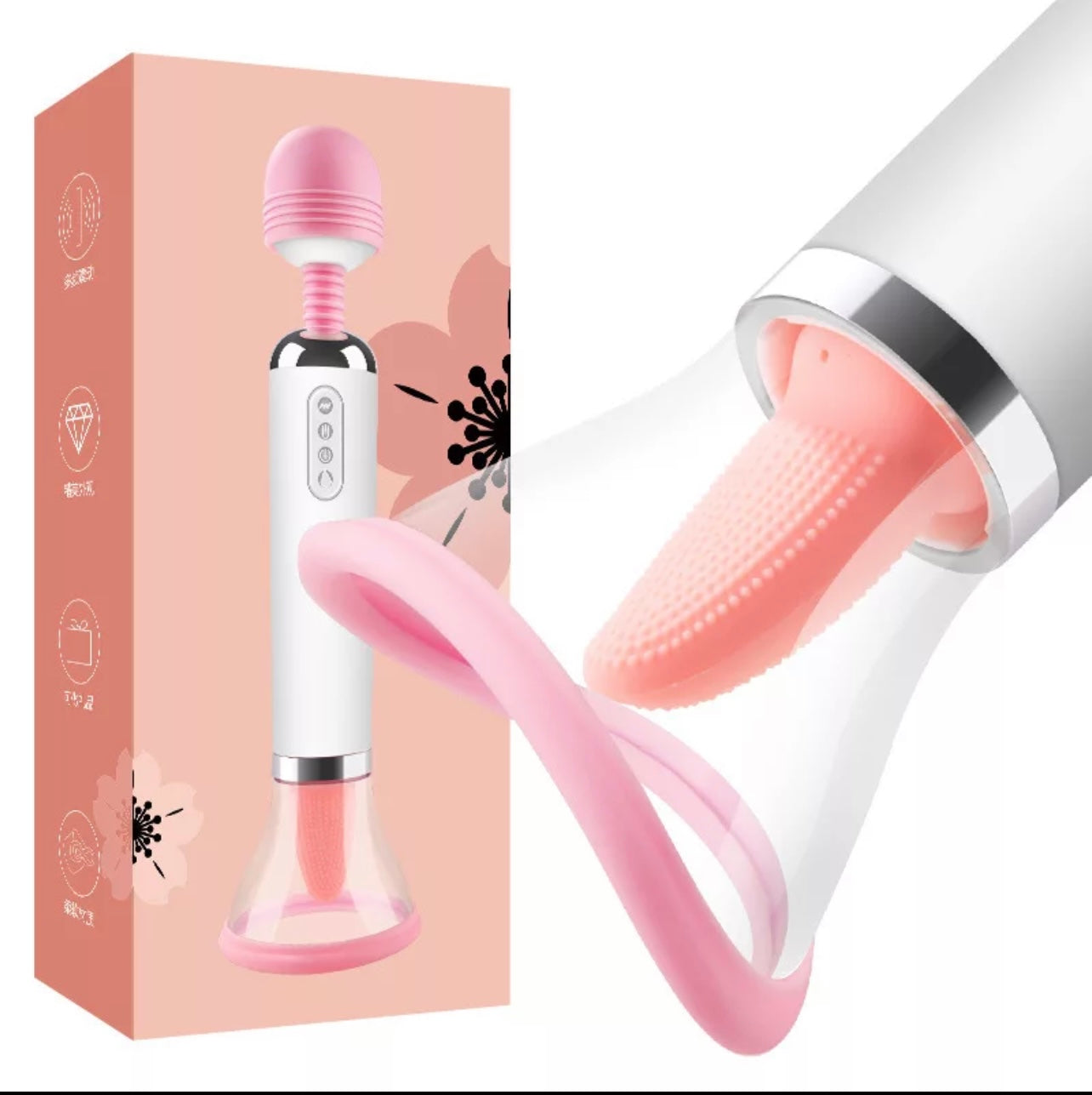 Wand with Nipple Sucking Vibrator Clitoral Stimulator Sex Licking Tongue Vibrating Sucker