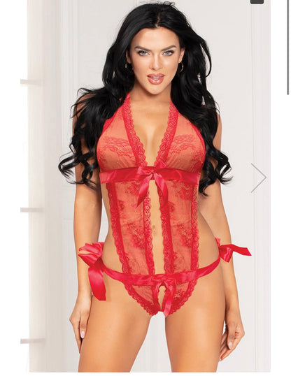 Hell's Ribbon Red Halter Teddy