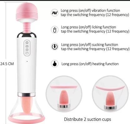 Wand with Nipple Sucking Vibrator Clitoral Stimulator Sex Licking Tongue Vibrating Sucker