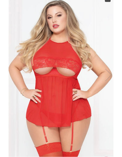 Tongue in Peek Red Babydoll & Thong